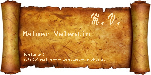 Malmer Valentin névjegykártya